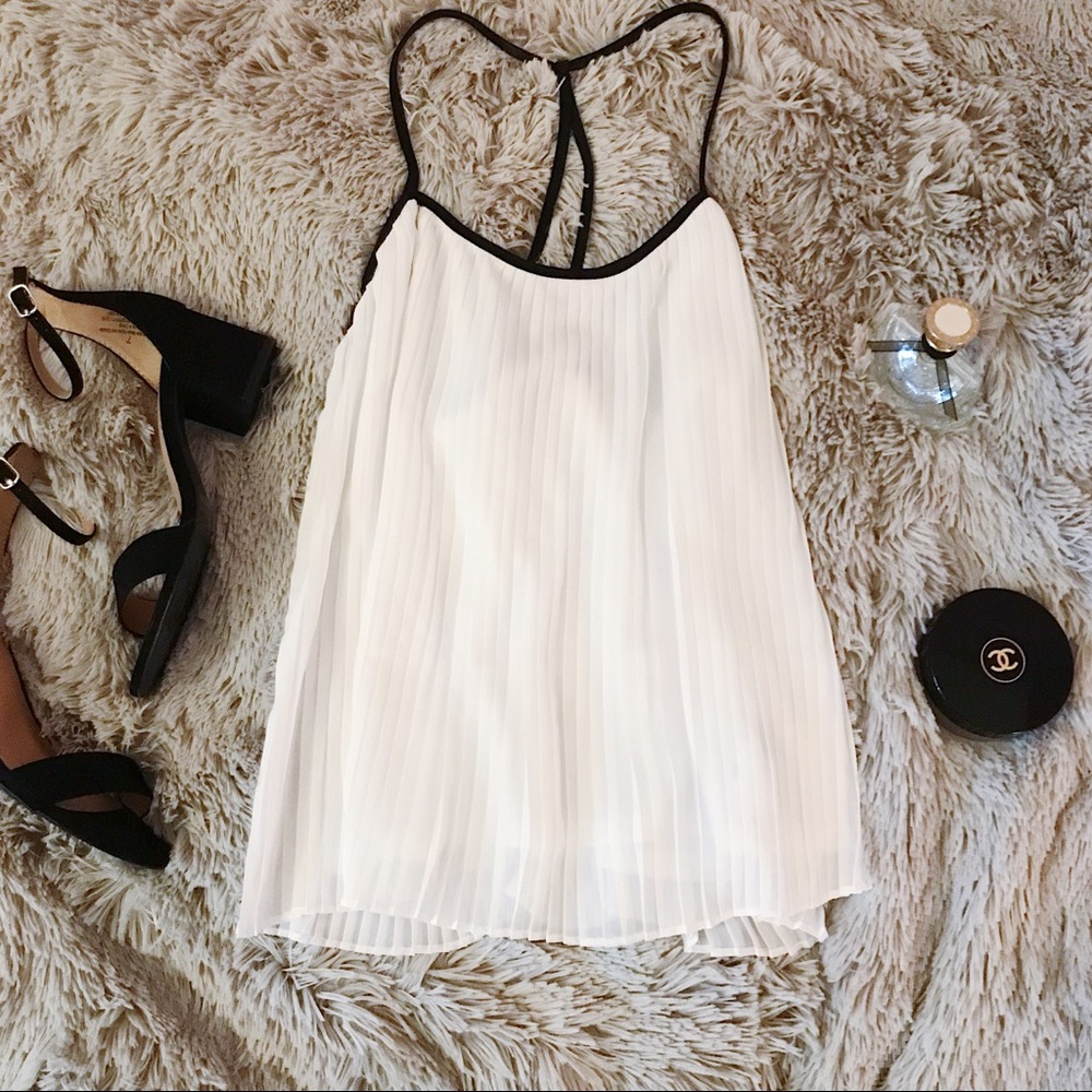 White Pleated Swing Tank Top